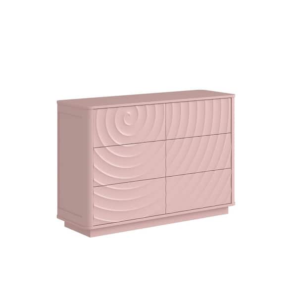 GDFSTUDIO Pink 6-Drawer 47.2 in. W Chest of Drawers with Handle Free ...