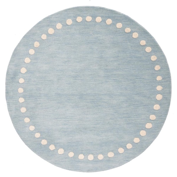 Kids 7 ft. x 7 ft. Round Blue/Ivory Polka Dot Area Rug