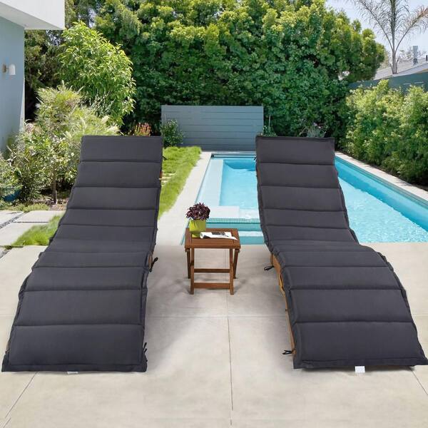 Nestfair Brown Wood Outdoor Chaise Lounge Set With Foldable Table And Dark Gray Cushions Lzh285057e Nestfair Brown Wood Outdoor Chaise, Chaise Lounge Outdoor Foldable Tables