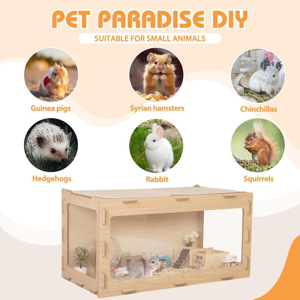 Natural Wood Large Hamster Cage with Acrylic Panels
