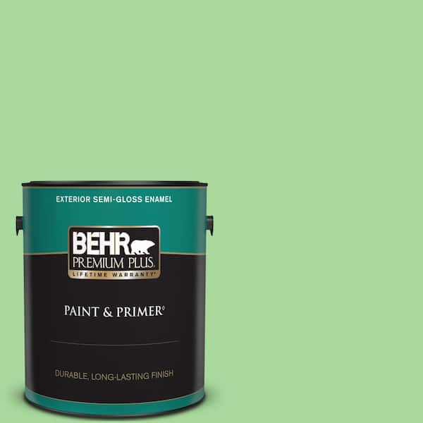BEHR PREMIUM PLUS 1 gal. #440B-4 Cool Aloe Semi-Gloss Enamel Exterior Paint & Primer