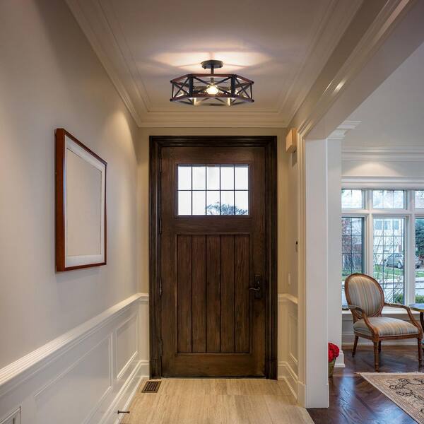 PAKOKULA Farmhouse 18.31 in. 3-Light Black and Brown Hexagon Cage