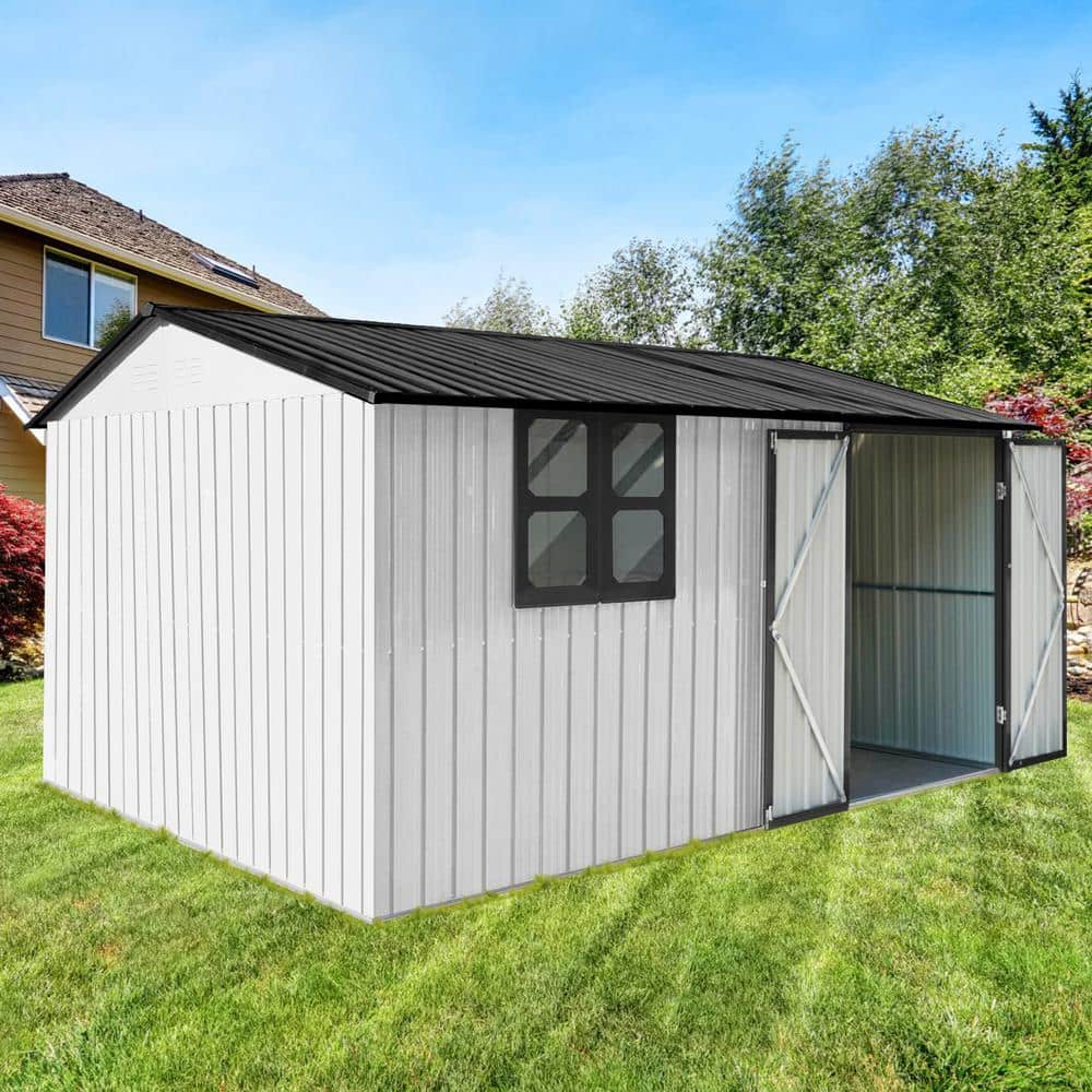 10' x 12' White Metal Storage Shed with Windows
