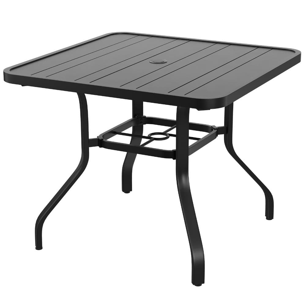"Black Metal Outdoor Patio Dining Table with 1.57"" Umbrella Hole, Weather-Resistant" price history on PriceWatchPro