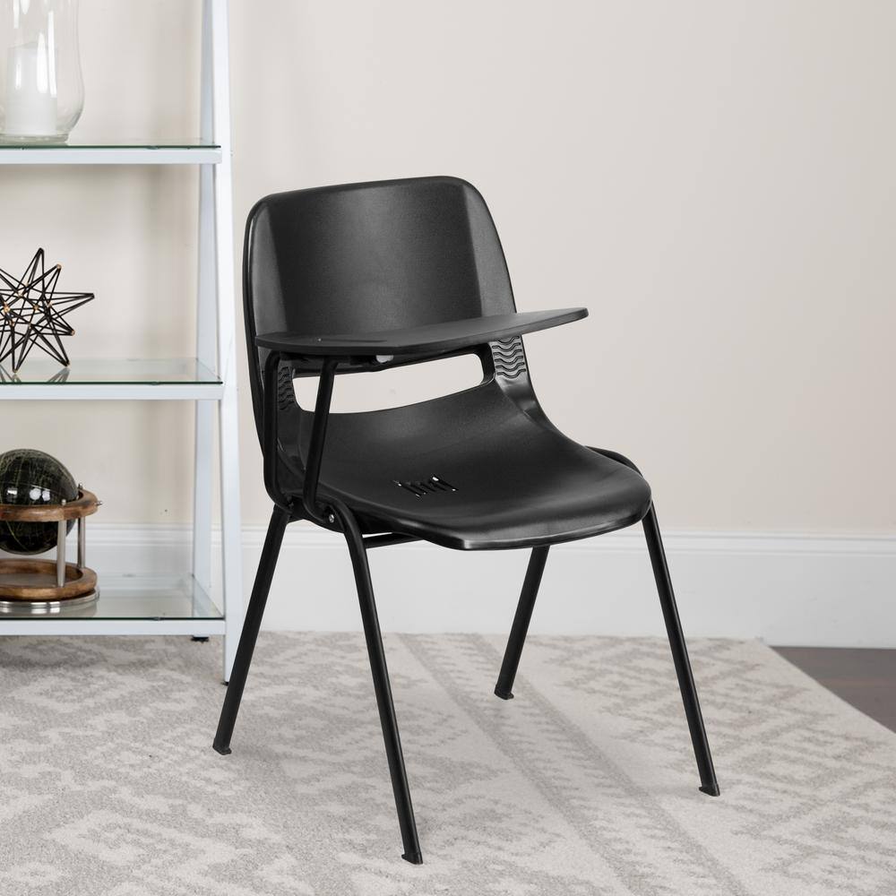 Black Ergonomic Metal Desk Chair with Adjustable Tablet Arm