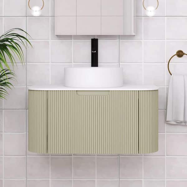Boosicavelly 30 in. W x 19 in. D x 19 in. H Single Sink Wall-Mounted Bath Vanity in Light Green with White Engineered Marble Top