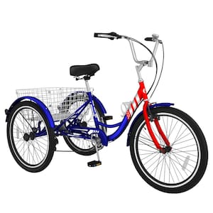 Tricycle 24 in., 3 Wheel 7 Speed Bikes with Shopping Basket for Adult Tricycle,Suitable for Vacation, Traveling,Shopping
