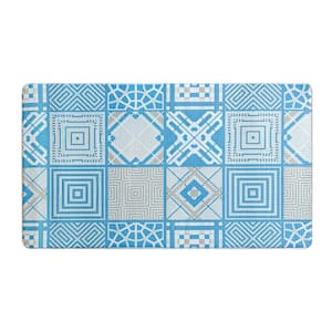 Moroccan Tiles Blue 17 in. x 30 in. Comfort Anti-Fatigue Kitchen Mat