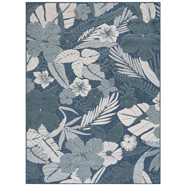 Cabana 5 x 8 Blue/Ivory Leaf Area Rug