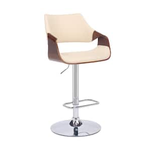 40 in. Cream Low Back Wood Frame Barstool with Leatherette Seat