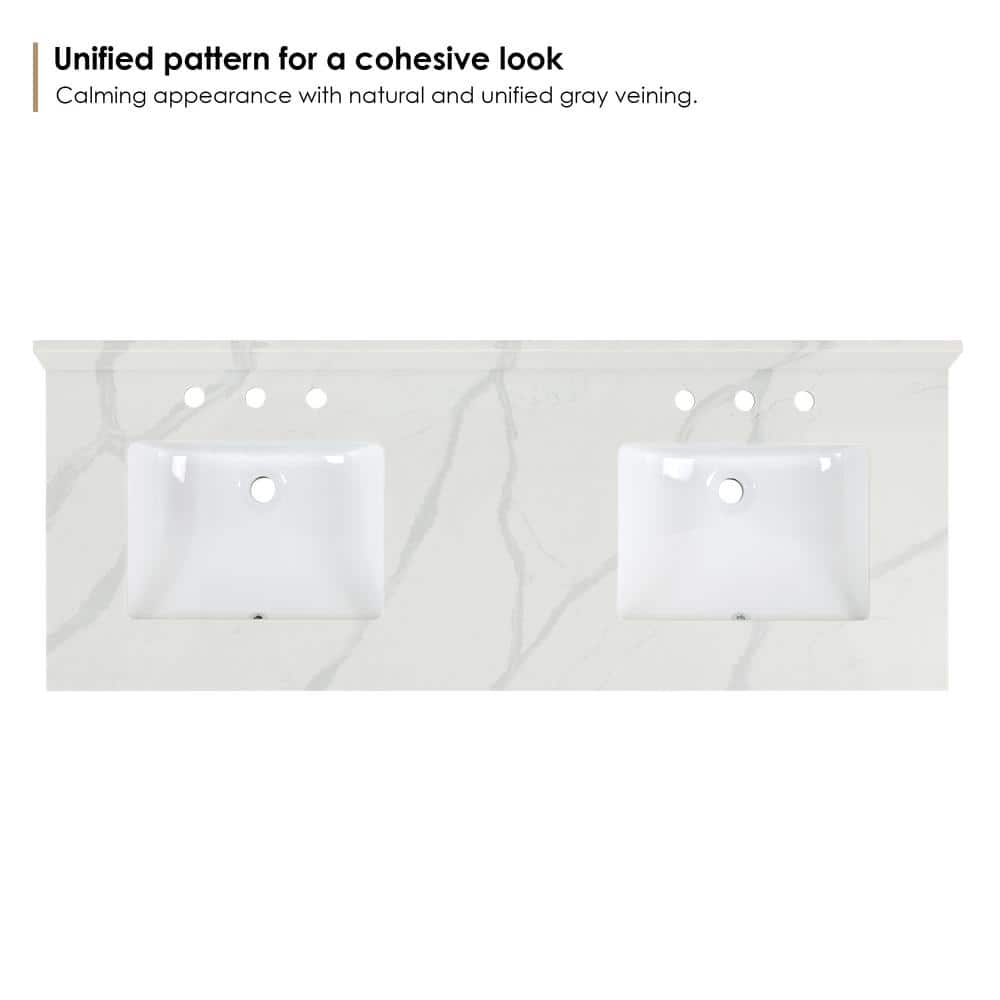 Calacatta White 60" Quartz Stone Vanity Top with Double Sink