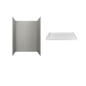 Passage 60 in. x 72 in. 2-Piece Glue-Up Alcove Shower Wall and Base Kit with Left Hand Drain in Gray Subway Tile