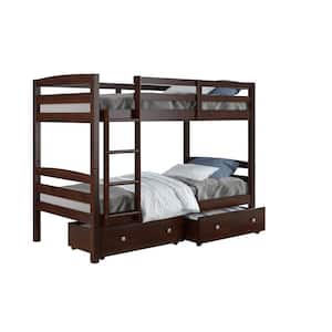 Brown Dark Cappuccino Twin Over Twin Devon Bunk Bed with Dual Underbeed Drawers