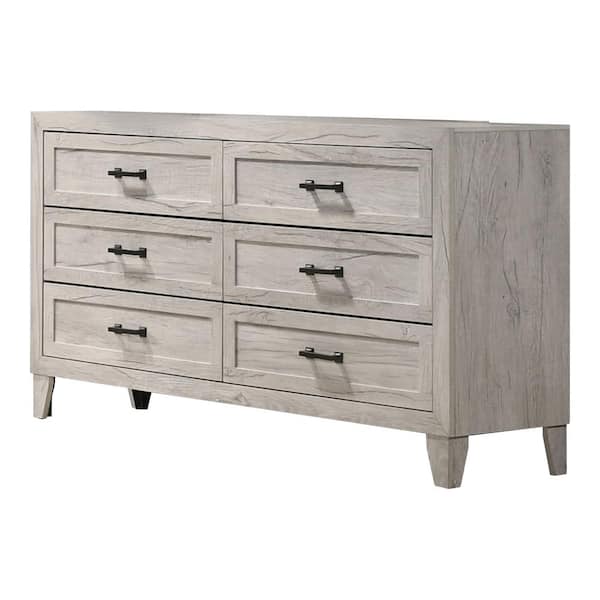 Furniture of America Jasper Washed White 6-Drawer 58 in. Dresser