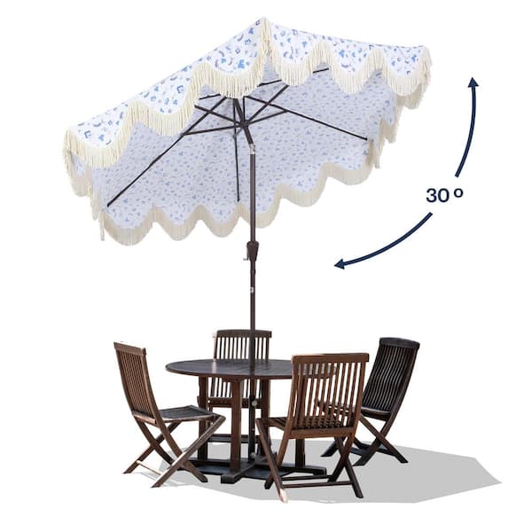8 ft sunbrella patio umbrella California Umbrella 8.5 ft. White Aluminum Commercial Natural Pagoda Market  Patio Umbrella with Push Lift in Navy Sunbrella 194061509104