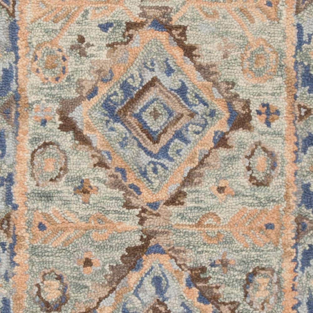 Handmade Tufted Floral Blue Wool Runner Rug 27" x 5"