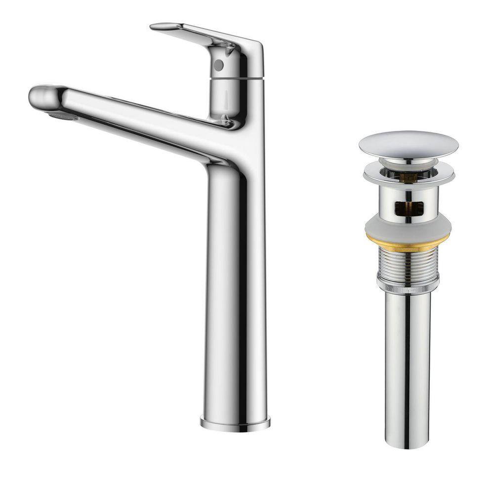 Single Handle Vessel Sink Faucet with Drain, Single Hole Bathroom Sink Faucet in Chrome