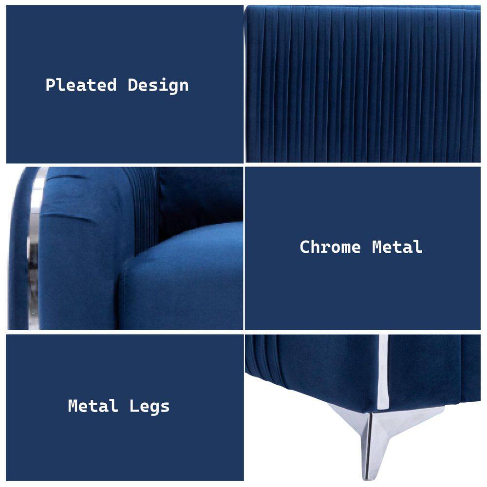 Wenona Blue Velvet Loveseat with Chrome Accents