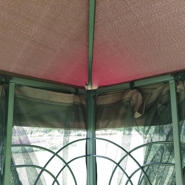 13 ft. W x 10 ft. D x 9 ft. H Brown Outdoor Patio Rectangle Steel Gazebo Canopy with Ventilated Double Roof Mosquito Net