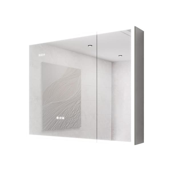 36 in. W x 30 in. H Rectangular LED Silver Surface Mount Medicine Cabinet with Mirror, Anti-Fog