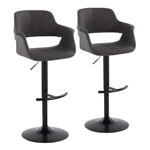 Vintage Flair 47.5 in. Charcoal Fabric and Black Metal Adjustable Bar Stool with Rounded "T" Footrest (Set of 2)