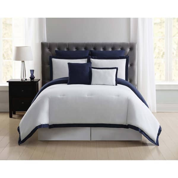 Truly Soft Everyday 7-Piece White and Navy Queen Comforter Set