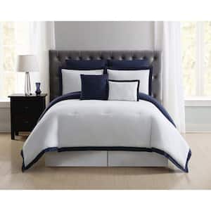 Everyday 7-Piece White and Navy King Comforter Set