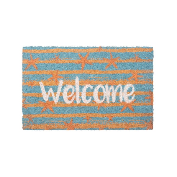 Storm Stopper Starfish and Stripes Teal/Orange/Natural 18 in. x 28 in. Coir Door Mat