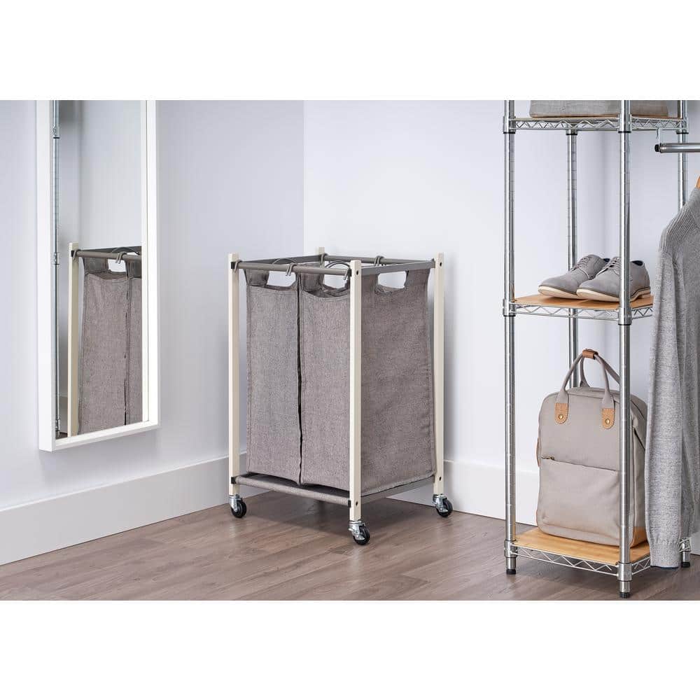 Gray Collapsible 2-Bag Laundry Cart with Wheels