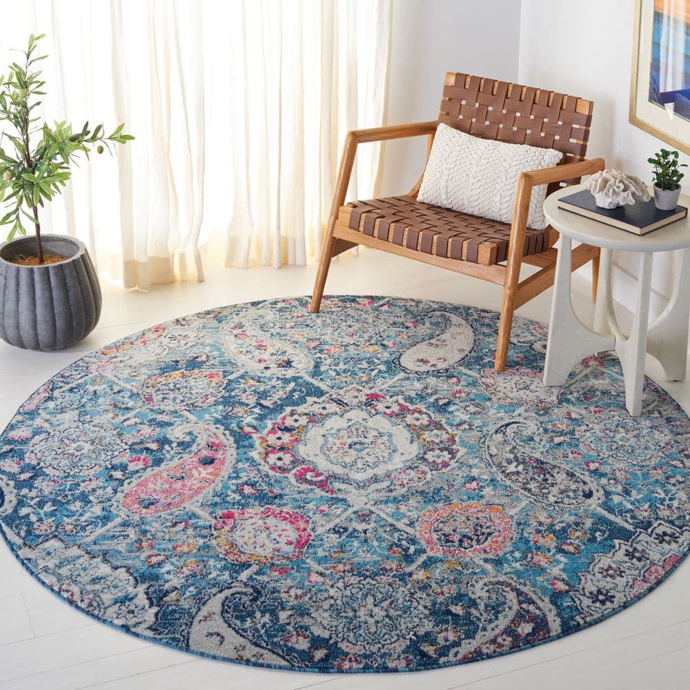 Madison 5 ft. x 5 ft. Round Blue/Gray Border Area Rug price history on PriceWatchPro