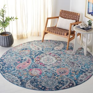 Madison Blue/Grey 7 ft. x 7 ft. Floral Geometric Paisley Round Area Rug
