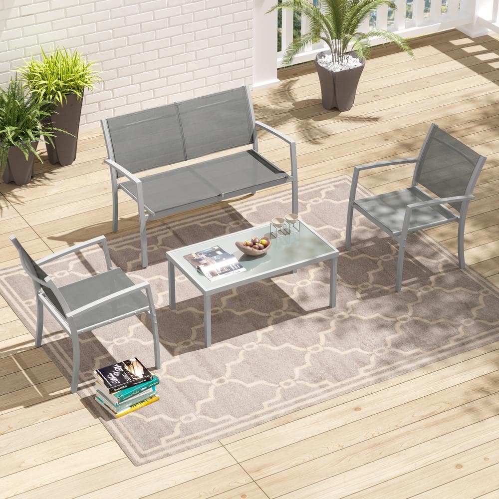 Antonio Gray 4-Piece Outdoor Sling Fabric Patio Conversation Seating Set price history on PriceWatchPro