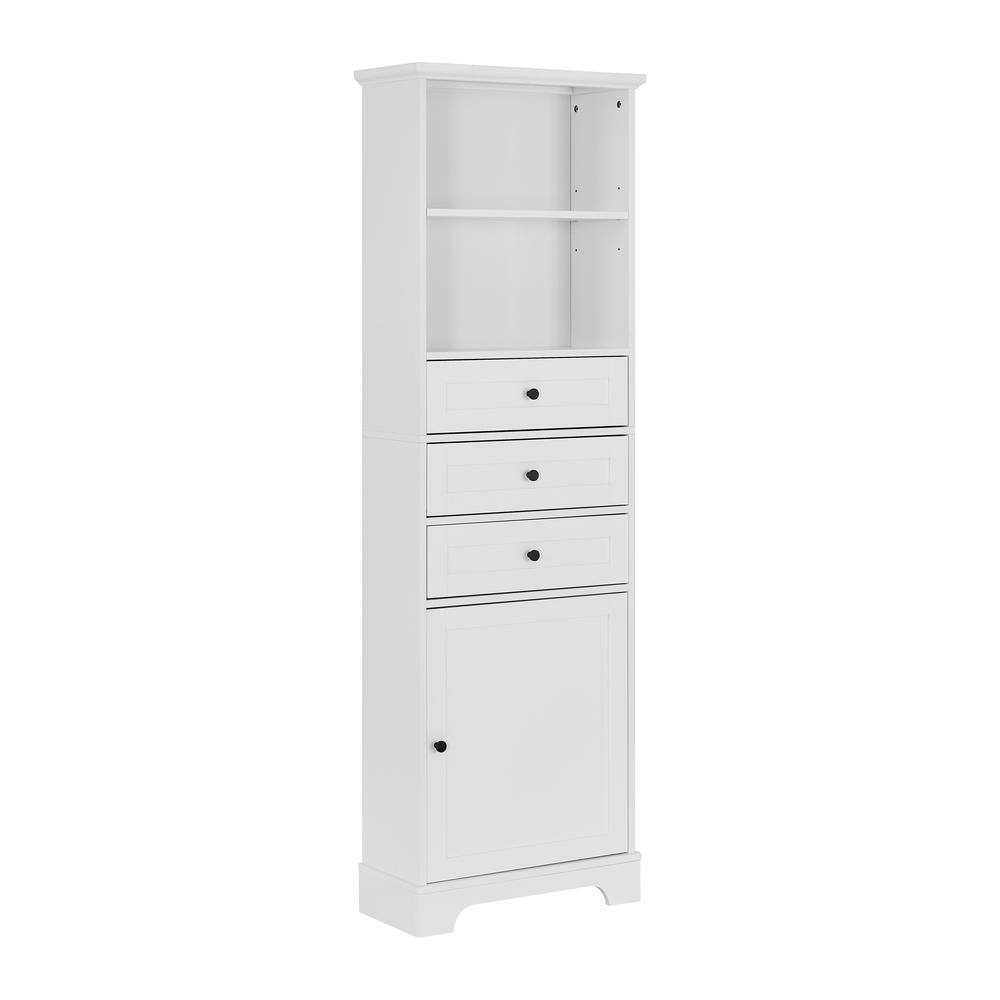 White Tall Bathroom Storage Cabinet with Adjustable Shelves and Drawers