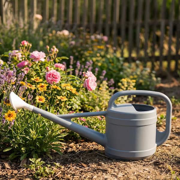 Vigoro Long Neck 2-Gallon Dusty Blue Plastic Watering Can RZ