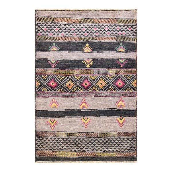 Solo Rugs Modern One-of-a-Kind Contemporary Gray 4 ft. 3 in. x 6 ft. 1 in. Striped Area Rug