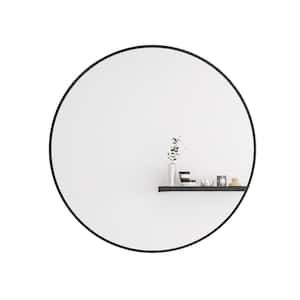24 in. W x 24 in. H Small Round Metal Framed Wall Bathroom Vanity Mirror in Black