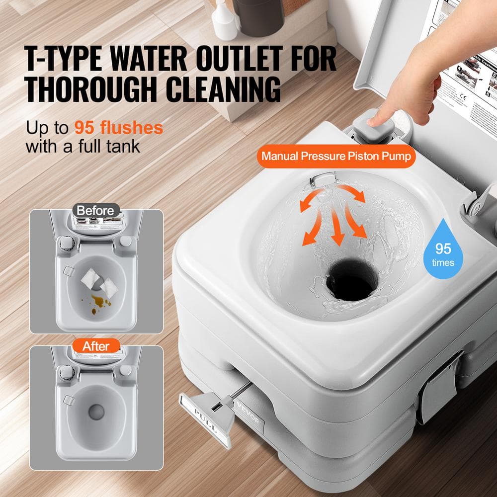 Gray Plastic Freestanding Portable Camping Toilet with 3.2 Gallon Tanks