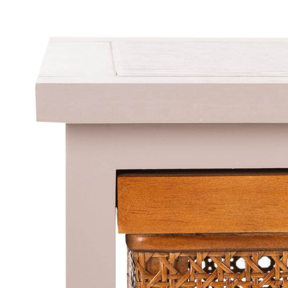 Transitional White Pine 4-Drawer Storage Cabinet with Cane Baskets