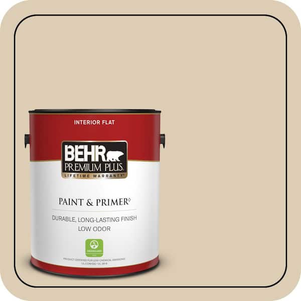 BEHR PREMIUM PLUS 1 gal. #QE-27 Estate Limestone Flat Low Odor Interior Paint & Primer