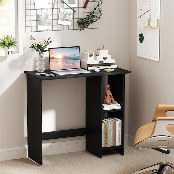 HONEY JOY 31.5 in. Rectangle Black Small Computer Desk Home PC Laptop Table with 3-position Adjustable Shelf Compact Writing Desk