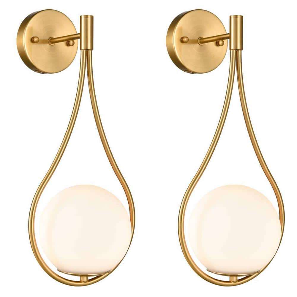 Opal Brushed Brass Dimmable Vanity Sconce Set
