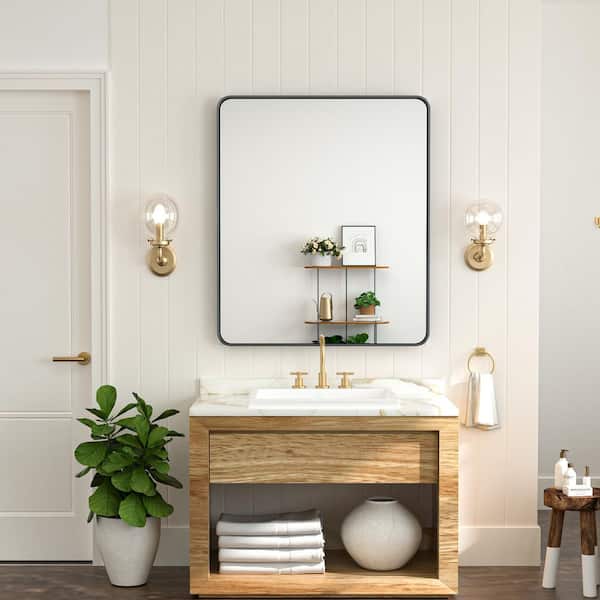 30 in. W x 36 in. H Modern Rectangular Black Bathroom Mirror Aluminum Framed Wall Bathroom Vanity Mirror
