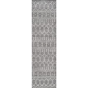 Moroccan Hype Boho Vintage Diamond Gray/Ivory 2 ft. x 10 ft. Runner Rug