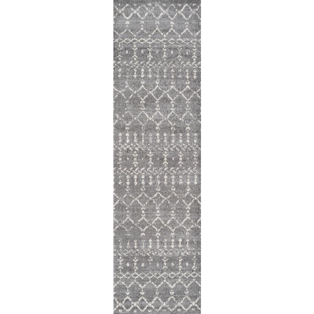 JONATHAN Y Moroccan HYPE Boho Vintage Diamond Gray/Ivory 2 ft. x 14 ft. Runner Rug