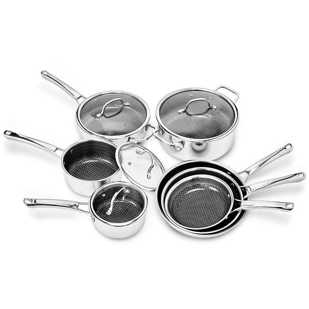 11 Piece Non-Stick Cookware Set Stainless Steel Pots and Pans Set with Lids