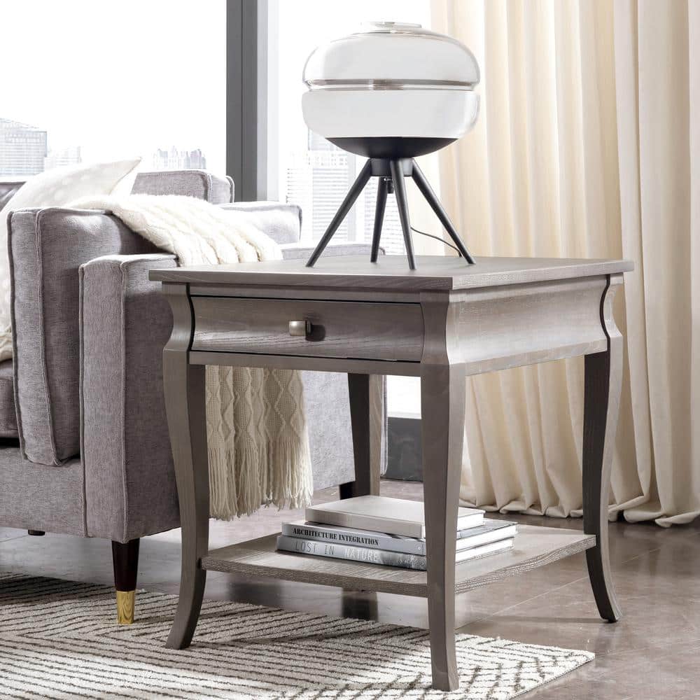Luna Contemporary Gray Wash Poplar End Table with Storage