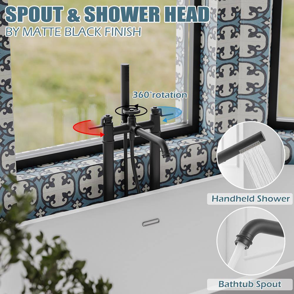 Matte Black Freestanding Floor Mount Tub Faucet with Hand Shower