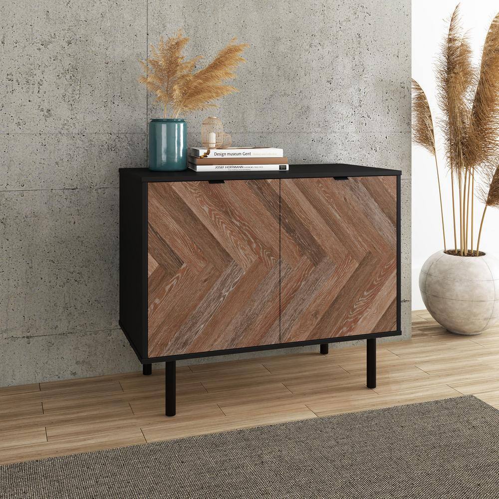 Liam Brown and Black Mid-Century Modern Accent Cabinet