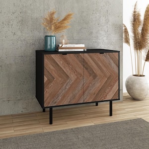 Liam Black and Brown Wood Print Mid-Century Modern 25.60 in. H Accent Storage Cabinet with 2-Shelves