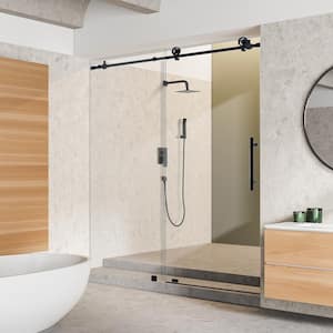 Gareth 60 in. W x 78 in. H Sliding Frameless Shower Door in Matte Black Finish with Clear Glass